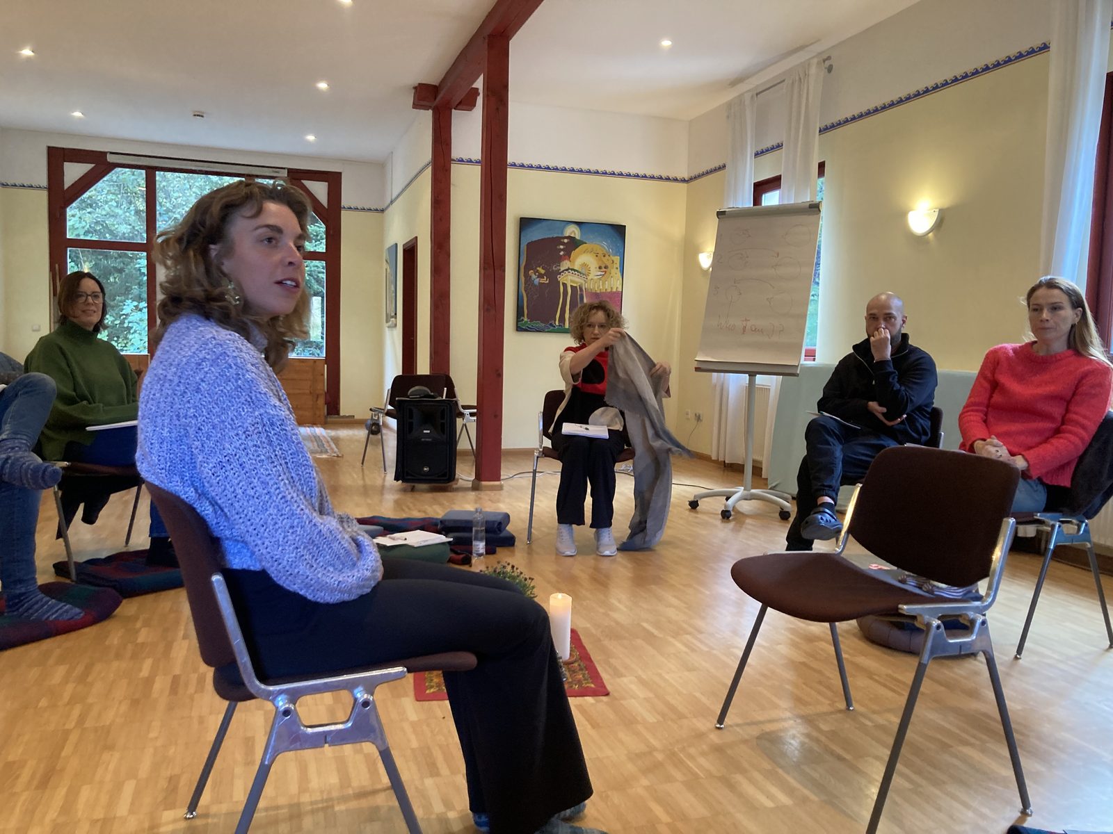 A participant sharing in the morning circle