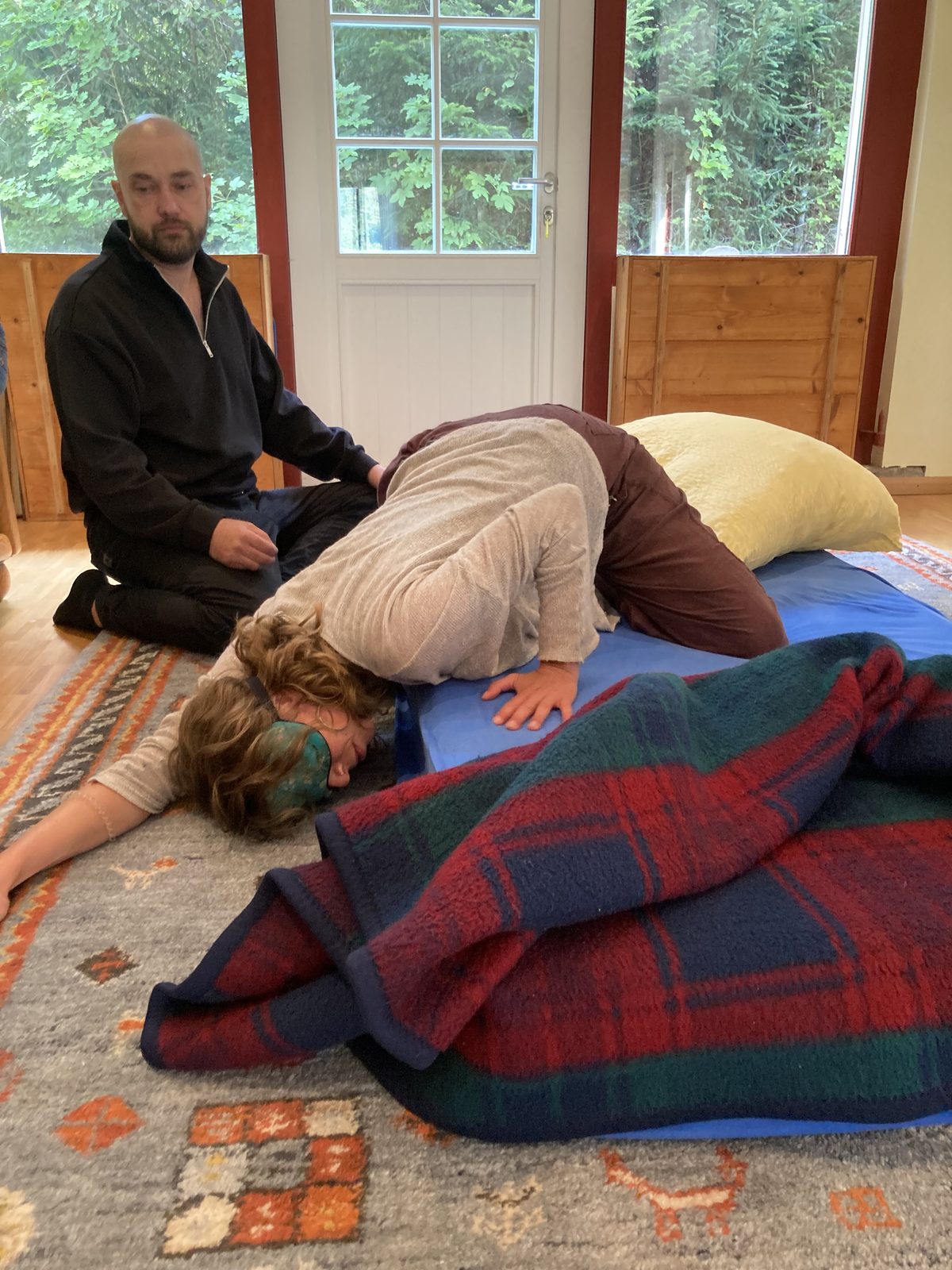 A breather curled forward on the mat